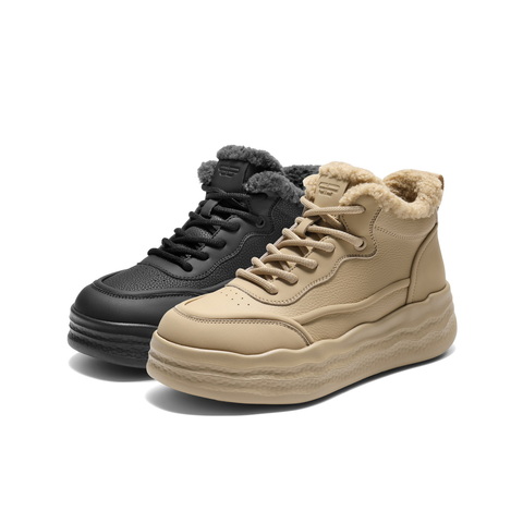 百丽波浪厚底高帮板鞋女2025冬新商场同款加绒保暖休闲鞋E6H1DDD5