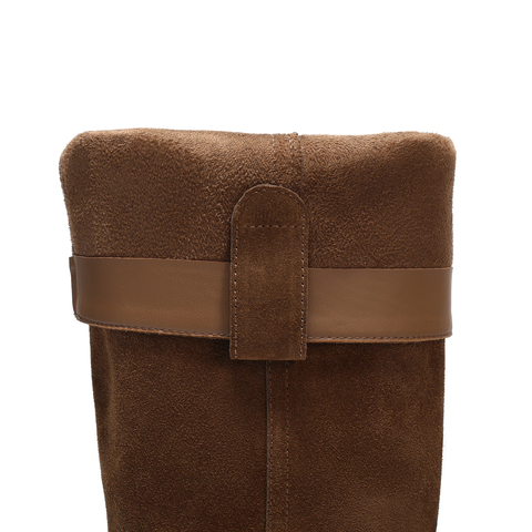 百丽复古绒面时装靴女2025冬新商场同款厚底增高高筒靴E8J2DDG5