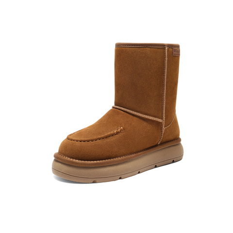 百丽复古雪地靴女2025冬新商场同款厚底保暖休闲靴E8C2DDZ5