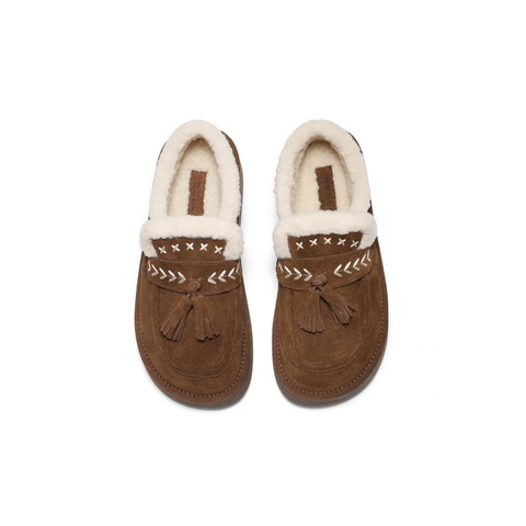 百丽民族风流苏毛毛鞋女2025冬新厚底增高加毛休闲鞋B2827DM5