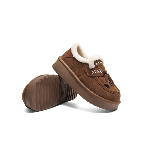 百丽民族风流苏毛毛鞋女2025冬新厚底增高加毛休闲鞋B2827DM5