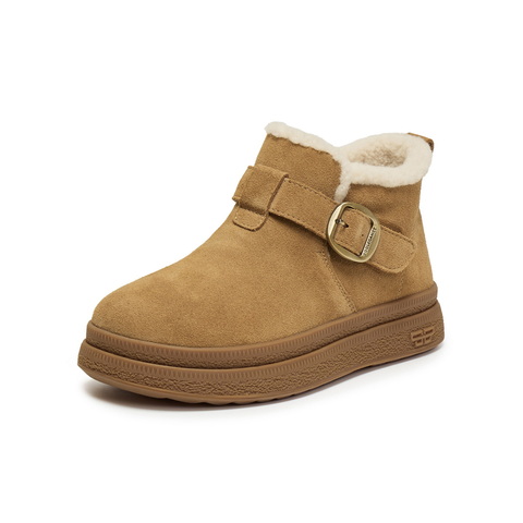 百丽复古皮带扣雪地靴女2025冬新商场同款加毛保暖短靴E4K1DDD5