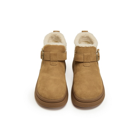 百丽复古皮带扣雪地靴女2025冬新商场同款加毛保暖短靴E4K1DDD5