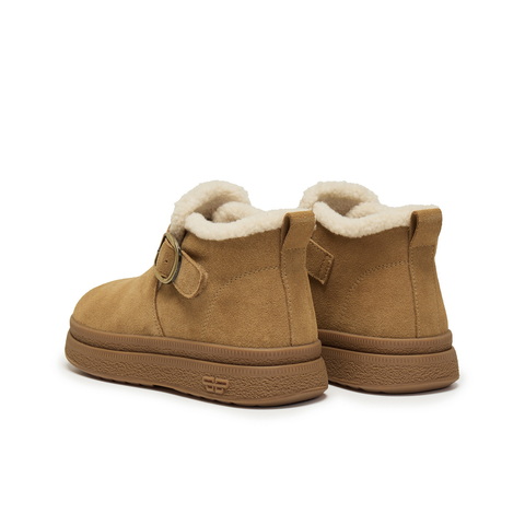 百丽复古皮带扣雪地靴女2025冬新商场同款加毛保暖短靴E4K1DDD5