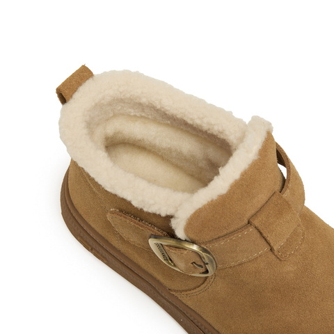 百丽复古皮带扣雪地靴女2025冬新商场同款加毛保暖短靴E4K1DDD5