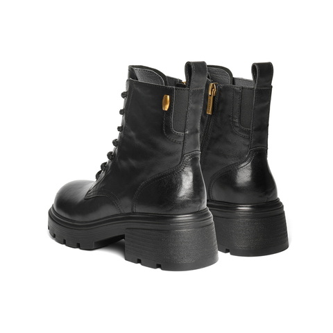 百丽时尚串珠马丁靴女2025冬新抓皱真皮厚底增高休闲短靴B2940DD5