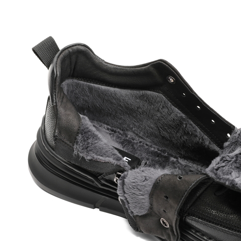 百丽休闲短靴男2025冬新商场同款牛皮革高帮板鞋加绒保暖8DS01DD5