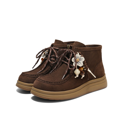 百丽时尚串珠挂饰时装靴女2025冬新商场同款真皮厚底短靴E8W1DDD5