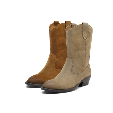 百丽时尚高跟西部靴女2025冬新商场同款利落尖头高靴BDU60DZ5