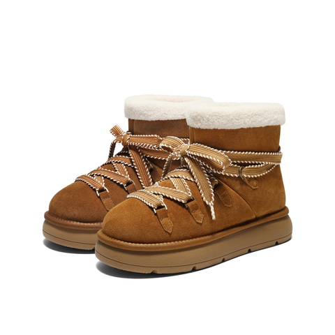 百丽复古时尚鞋面绑带雪地靴女2025冬新舒适保暖休闲短靴B2949DD5