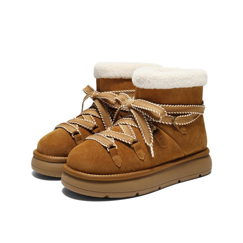 百丽复古时尚鞋面绑带雪地靴女2025冬新舒适保暖休闲短靴B2949DD5