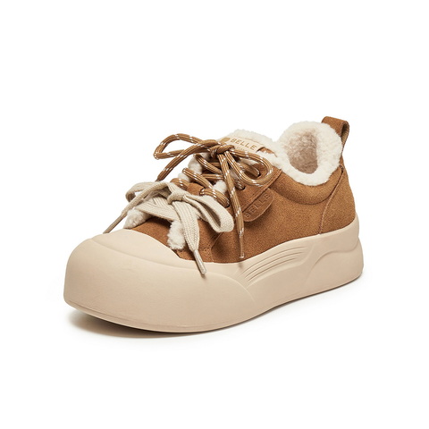 百丽复古厚底增高毛毛鞋女2025冬新加绒保暖休闲板鞋B2842DM5