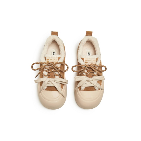 百丽复古厚底增高毛毛鞋女2025冬新加绒保暖休闲板鞋B2842DM5