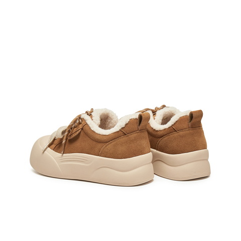 百丽复古厚底增高毛毛鞋女2025冬新加绒保暖休闲板鞋B2842DM5