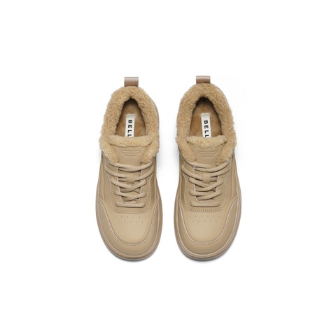 百丽简约百搭高帮板鞋女2025冬新商场同款加绒厚底板鞋E6J1DDM5