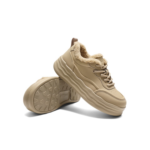 百丽简约百搭高帮板鞋女2025冬新商场同款加绒厚底板鞋E6J1DDM5