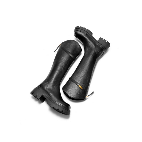 百丽时尚显瘦V口弹力靴女2025冬新厚底粗跟增高弹力高靴B2833DG5