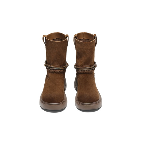 百丽厚底增高休闲靴女2025冬新商场同款复古绒面西部靴E8J1DDZ5