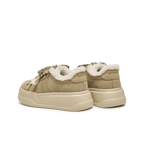 百丽复古双鞋带串珠毛毛鞋女2025冬新厚底增高加绒休闲鞋B2843DM5