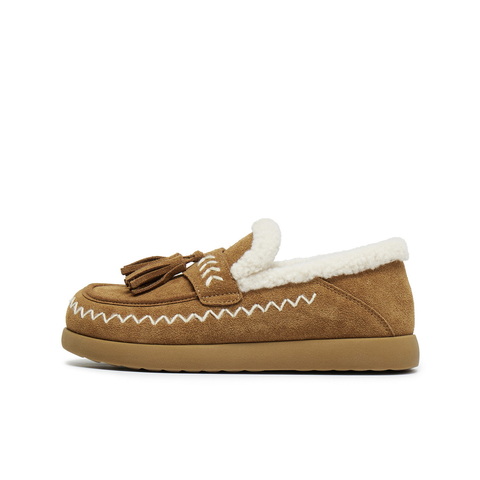 百丽复古流苏毛毛鞋女2025冬新商场同款民族风保暖休闲鞋E5B1DDM5