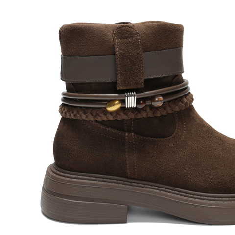 百丽厚底增高休闲靴女2025冬新商场同款复古绒面西部靴E8J1DDZ5