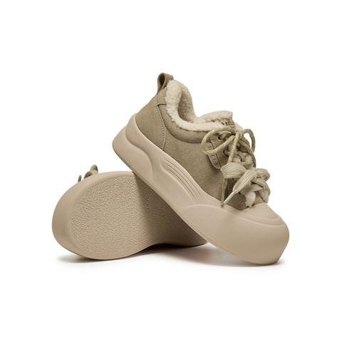 百丽复古厚底增高毛毛鞋女2025冬新加绒保暖休闲板鞋B2842DM5