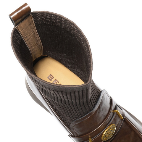 百丽学院风袜靴女2025冬新复古褶皱感百搭乐福短靴B2881DZ5