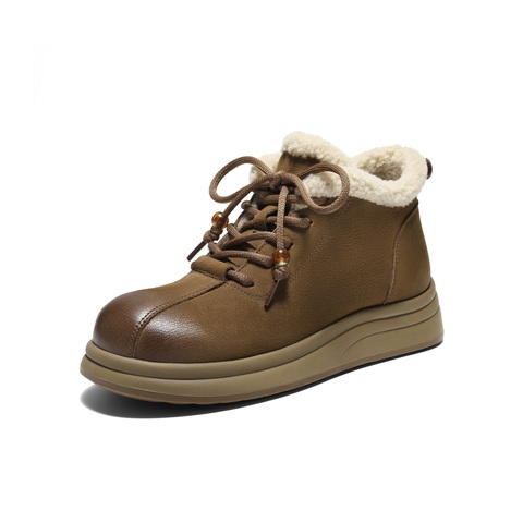 百丽复古可爱大头休闲靴女2025冬新商场同款真皮厚底短靴E5D2DDD5