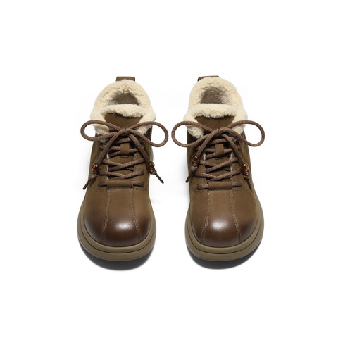 百丽复古可爱大头休闲靴女2025冬新商场同款真皮厚底短靴E5D2DDD5