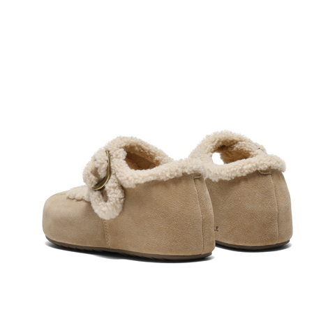 百丽复古毛边勃肯鞋女2025冬新厚底增高加毛玛丽珍鞋E1K1DDM5