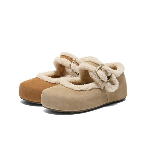 百丽复古毛边勃肯鞋女2025冬新厚底增高加毛玛丽珍鞋E1K1DDM5