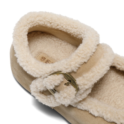 百丽复古毛边勃肯鞋女2025冬新厚底增高加毛玛丽珍鞋E1K1DDM5