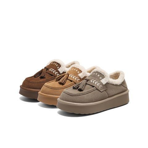 百丽民族风流苏毛毛鞋女2025冬新厚底增高加毛休闲鞋B2827DM5