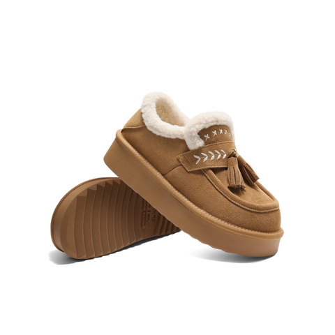 百丽民族风流苏毛毛鞋女2025冬新厚底增高加毛休闲鞋B2827DM5