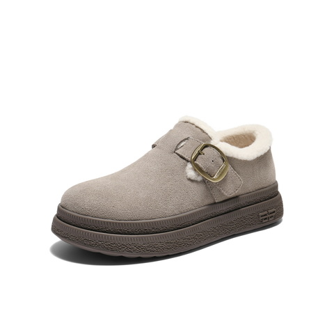 百丽复古皮带扣勃肯鞋女2025冬新厚底保暖休闲毛毛鞋B2922DM5