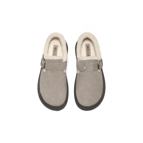 百丽复古皮带扣勃肯鞋女2025冬新厚底保暖休闲毛毛鞋B2922DM5