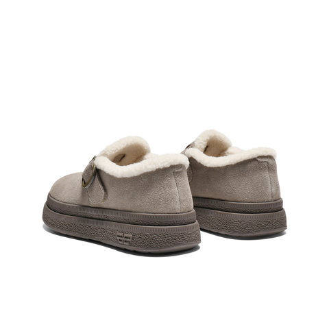 百丽复古皮带扣勃肯鞋女2025冬新厚底保暖休闲毛毛鞋B2922DM5