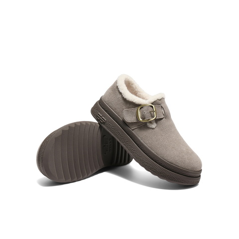 百丽复古皮带扣勃肯鞋女2025冬新厚底保暖休闲毛毛鞋B2922DM5