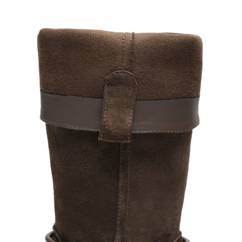 百丽复古绒面时装靴女2025冬新商场同款厚底增高高筒靴E8J2DDG5