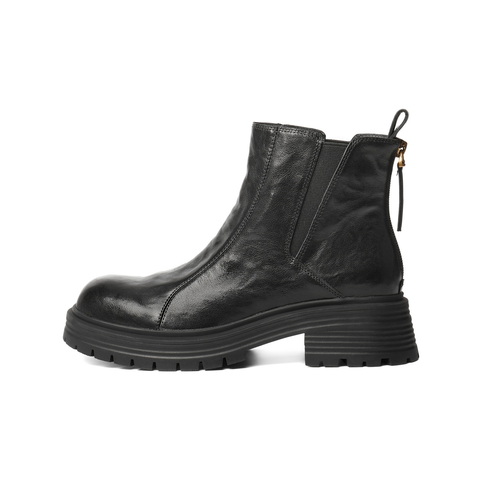 百丽复古褶皱切尔西靴女2025冬新厚底增高休闲短靴B2914DD5