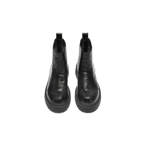 百丽复古褶皱切尔西靴女2025冬新厚底增高休闲短靴B2914DD5