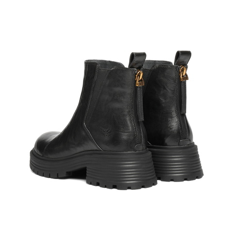 百丽复古褶皱切尔西靴女2025冬新厚底增高休闲短靴B2914DD5