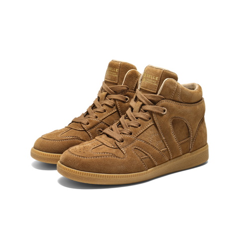 百丽复古百搭高帮鞋女2025冬新商场同款舒适薄底休闲鞋E8H1DDD5