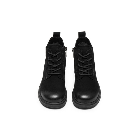 百丽简约复古马丁靴女2025冬新真皮粗跟增高百搭休闲短靴3NW51DD5