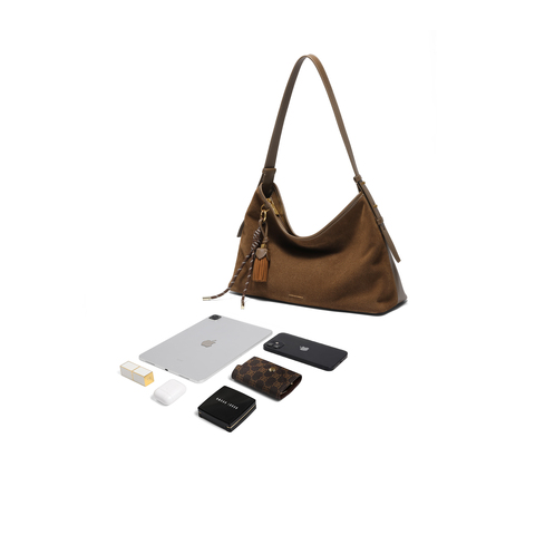 百丽包包女25秋商场同款复古绒面hobo包单肩斜挎托特X7384CX5