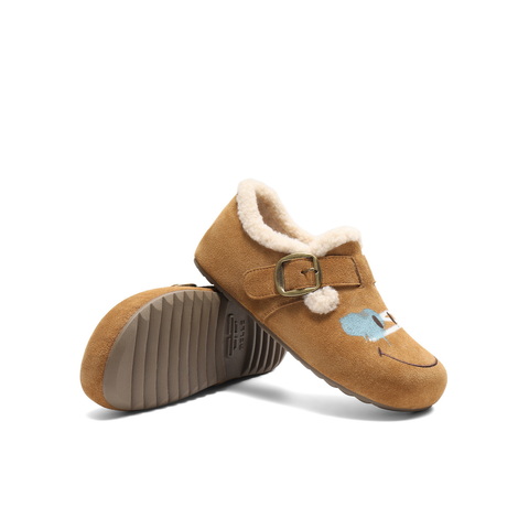 百丽SMILEY联名勃肯鞋女2025冬新舒适加毛艺术涂鸦毛毛鞋E7W1DDM5