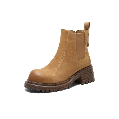 百丽复古擦色切尔西靴女2025栋新粗跟增高百搭休闲短靴B2969DD5