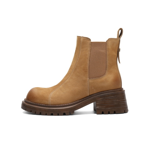 百丽复古擦色切尔西靴女2025栋新粗跟增高百搭休闲短靴B2969DD5