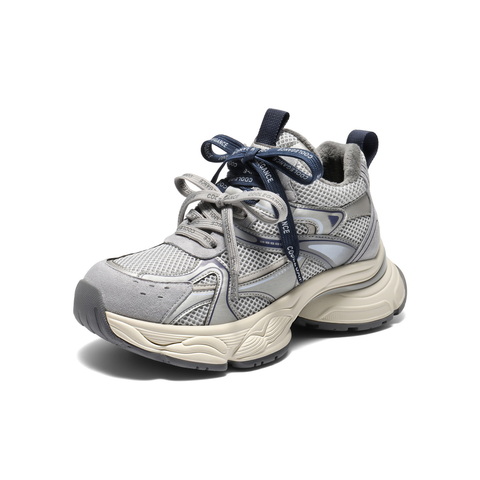 百丽拼接面高帮老爹鞋女2025冬新厚底增高加绒休闲鞋B2891DM5