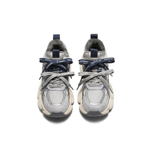 百丽拼接面高帮老爹鞋女2025冬新厚底增高加绒休闲鞋B2891DM5